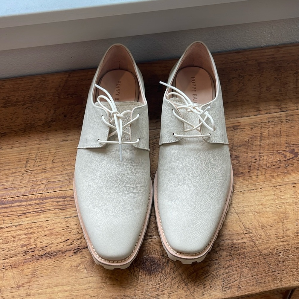 Poppy Barley Cream Leather Lace-Up Derby Oxfords